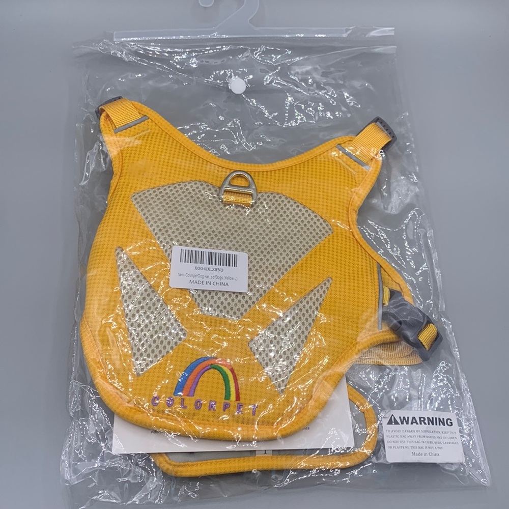 NWT Yellow Colorpet Adjustable Dog Harness Gray Buckles Reflective Trim Size L